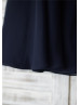 Beaded Short Sleeves Navy Blue Chiffon Knee Length Flower Girl Dress
